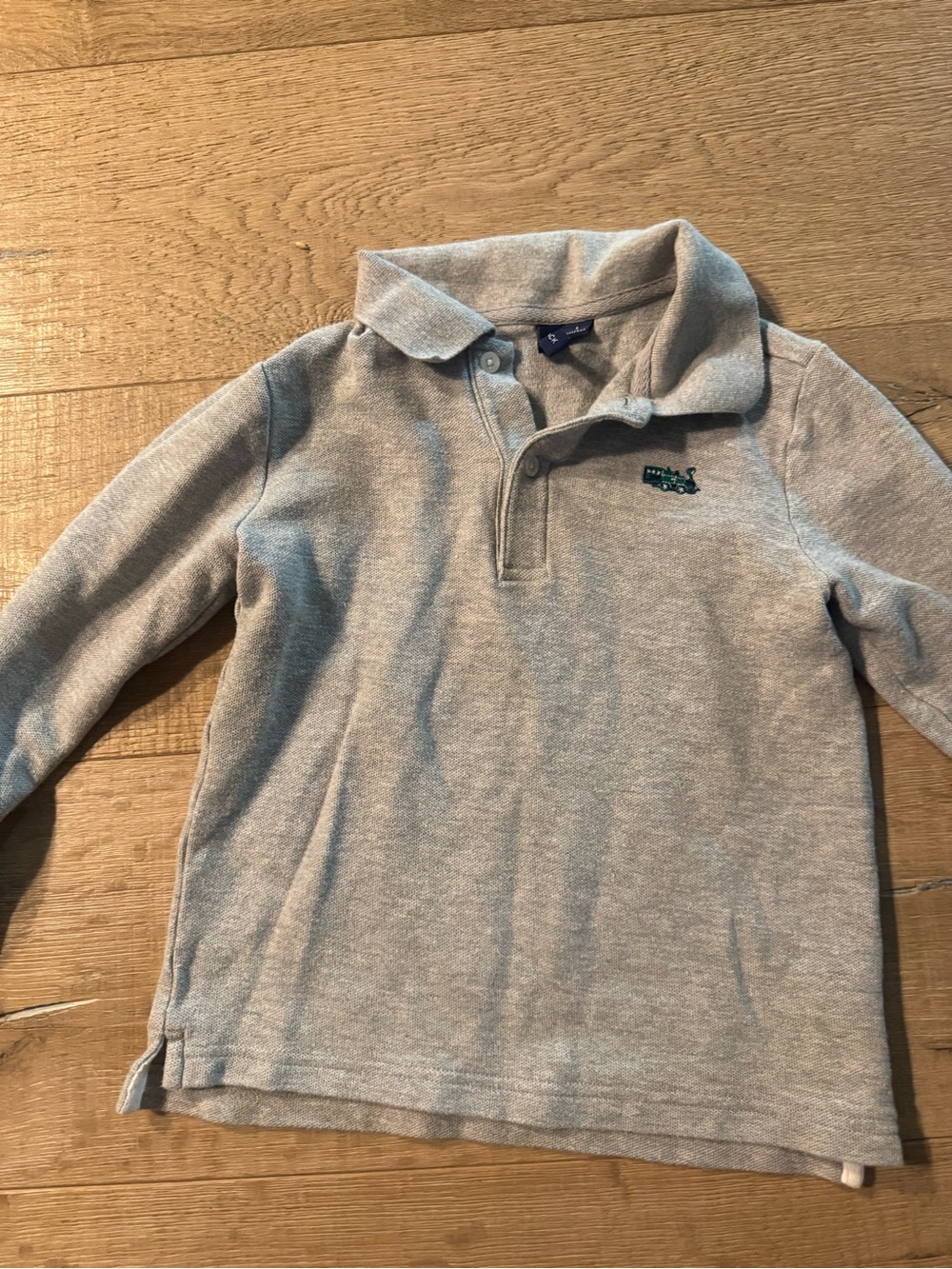Janie and Jack 5T Gray Christmas Polo Shirt with Green Train